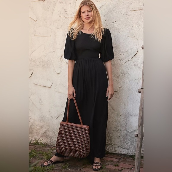 Beach Riot Weston Cutout Puff Sleeve Back Linen Blend Maxi Dress - Black - Large - Picture 4 of 11